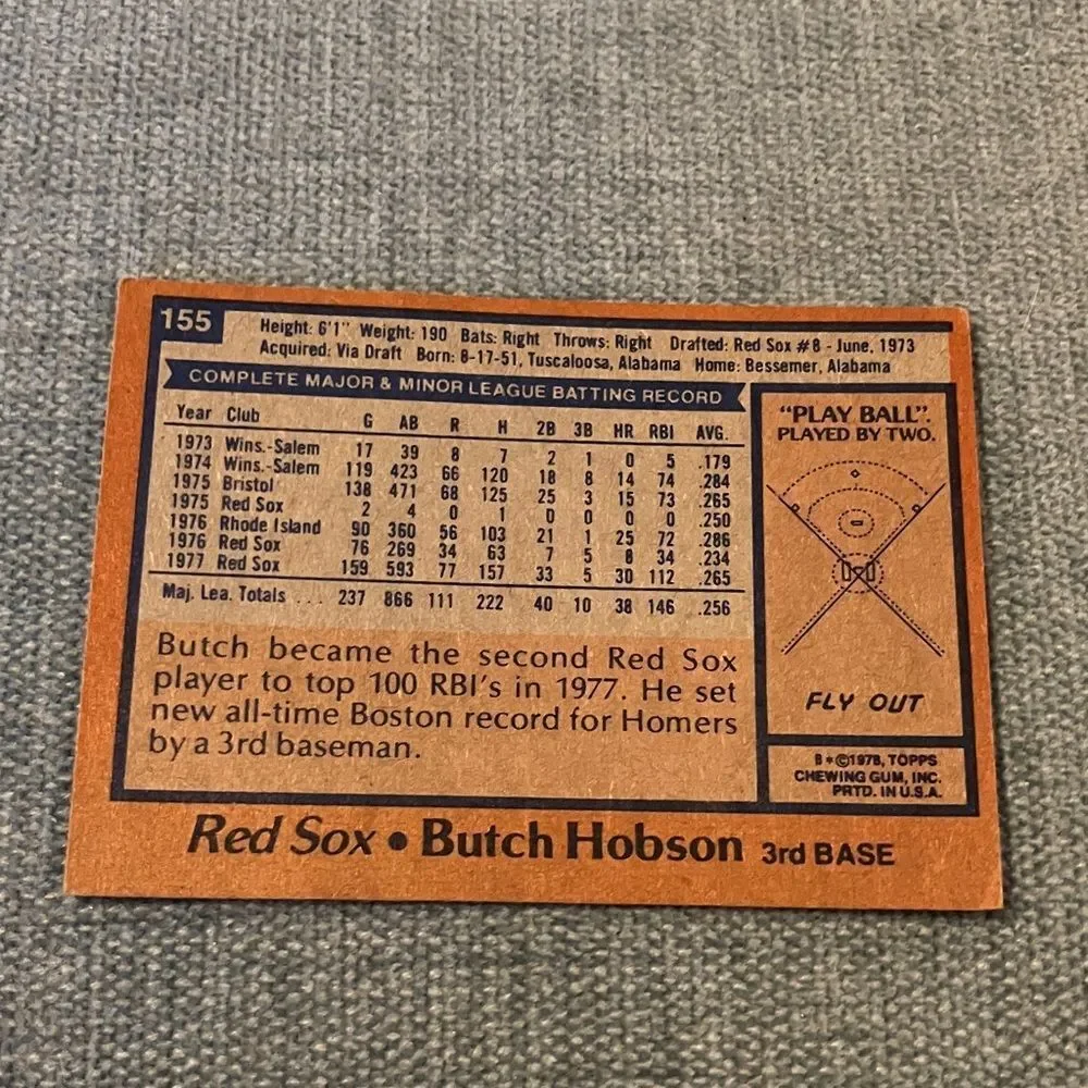 1978 Topps Boston Red Sox Baseball Card Trading Card